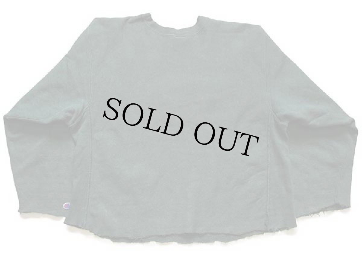 画像2: 90s USA製 Championチャンピオン スクリプト ビッグロゴ刺繍 カットオフ リバースウィーブ スウェット 緑 L (2)