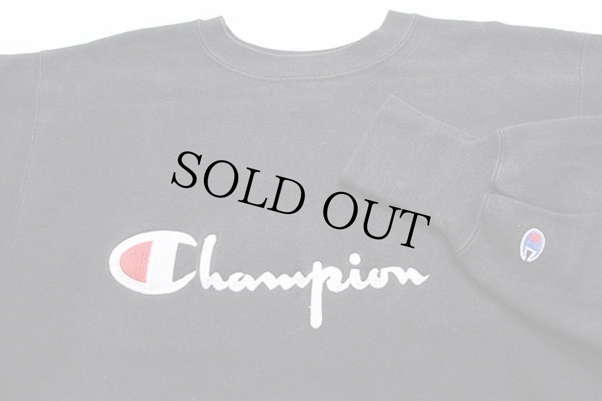 画像3: 90s USA製 Championチャンピオン スクリプト ビッグロゴ刺繍 リバースウィーブ スウェット 黒 L★106 (3)