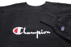 画像3: 90s USA製 Championチャンピオン スクリプト ビッグロゴ刺繍 リバースウィーブ スウェット 黒 L★106 (3)