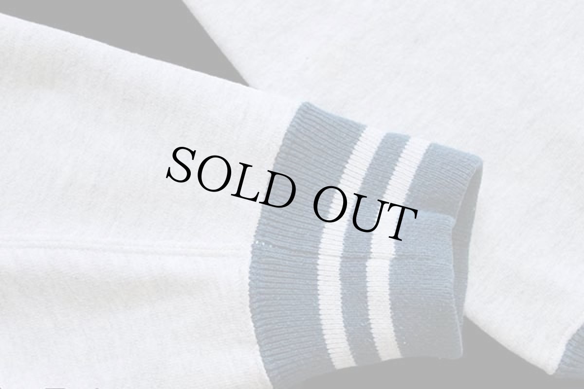 画像5: 90s USA製 Championチャンピオン スクリプト ビッグロゴ刺繍 リブライン リバースウィーブ スウェット 杢グレー×薄紺 L (5)