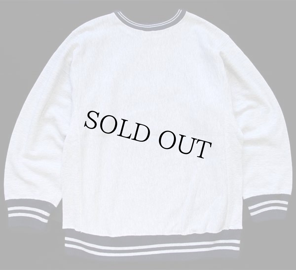 画像2: 90s USA製 Championチャンピオン スクリプト ビッグロゴ刺繍 リブライン リバースウィーブ スウェット 杢グレー×紺 M (2)