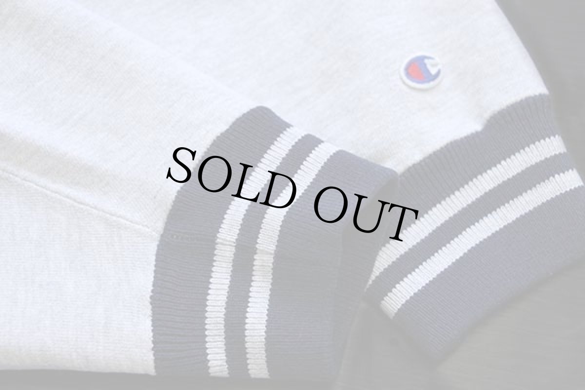 画像5: 90s USA製 Championチャンピオン スクリプト ビッグロゴ刺繍 リブライン リバースウィーブ スウェット 杢グレー×紺 M (5)