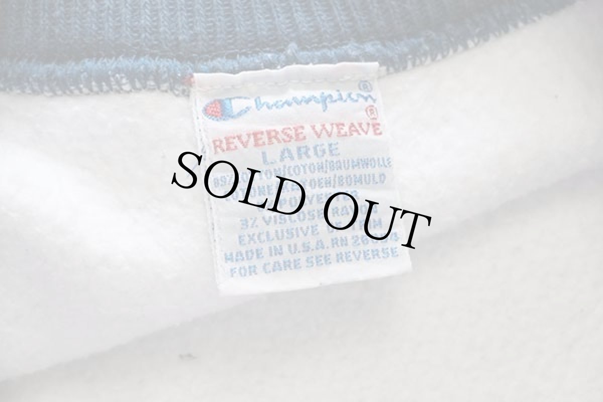 画像4: 90s USA製 Championチャンピオン スクリプト ビッグロゴ刺繍 リブライン リバースウィーブ スウェット 杢グレー×薄紺 L (4)