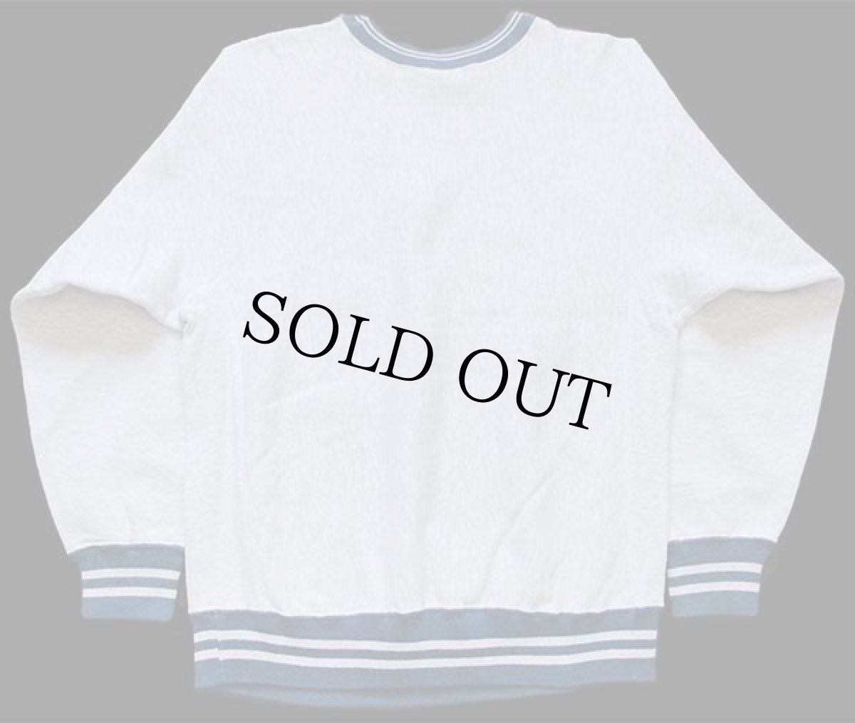 画像2: 90s USA製 Championチャンピオン スクリプト ビッグロゴ刺繍 リブライン リバースウィーブ スウェット 杢グレー×薄紺 L (2)