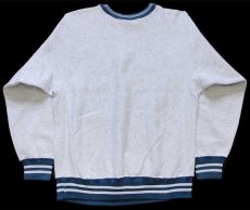 画像2: 90s USA製 Championチャンピオン スクリプト ビッグロゴ刺繍 リブライン リバースウィーブ スウェット 杢グレー×薄紺 L (2)