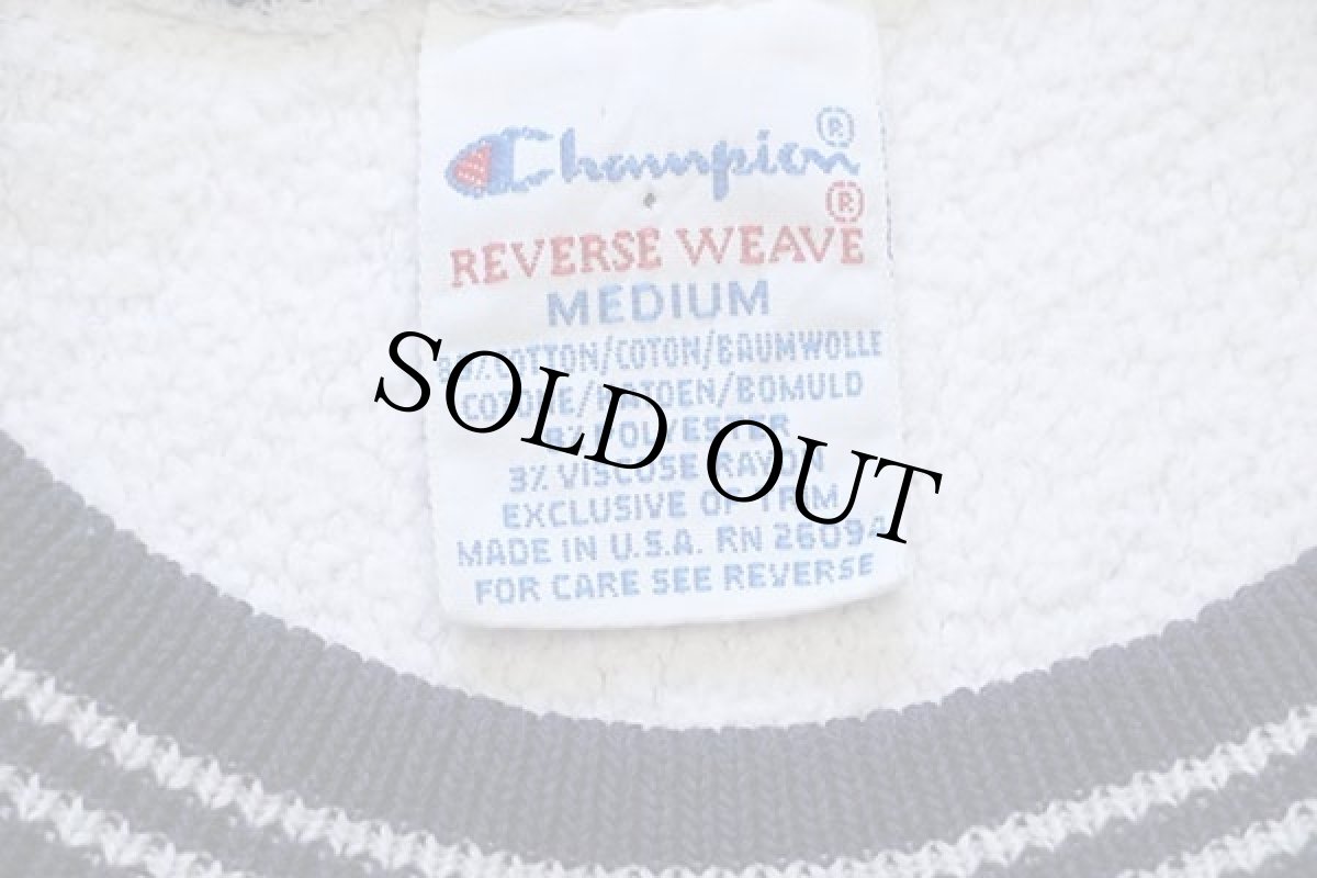 画像4: 90s USA製 Championチャンピオン スクリプト ビッグロゴ刺繍 リブライン リバースウィーブ スウェット 杢グレー×紺 M (4)