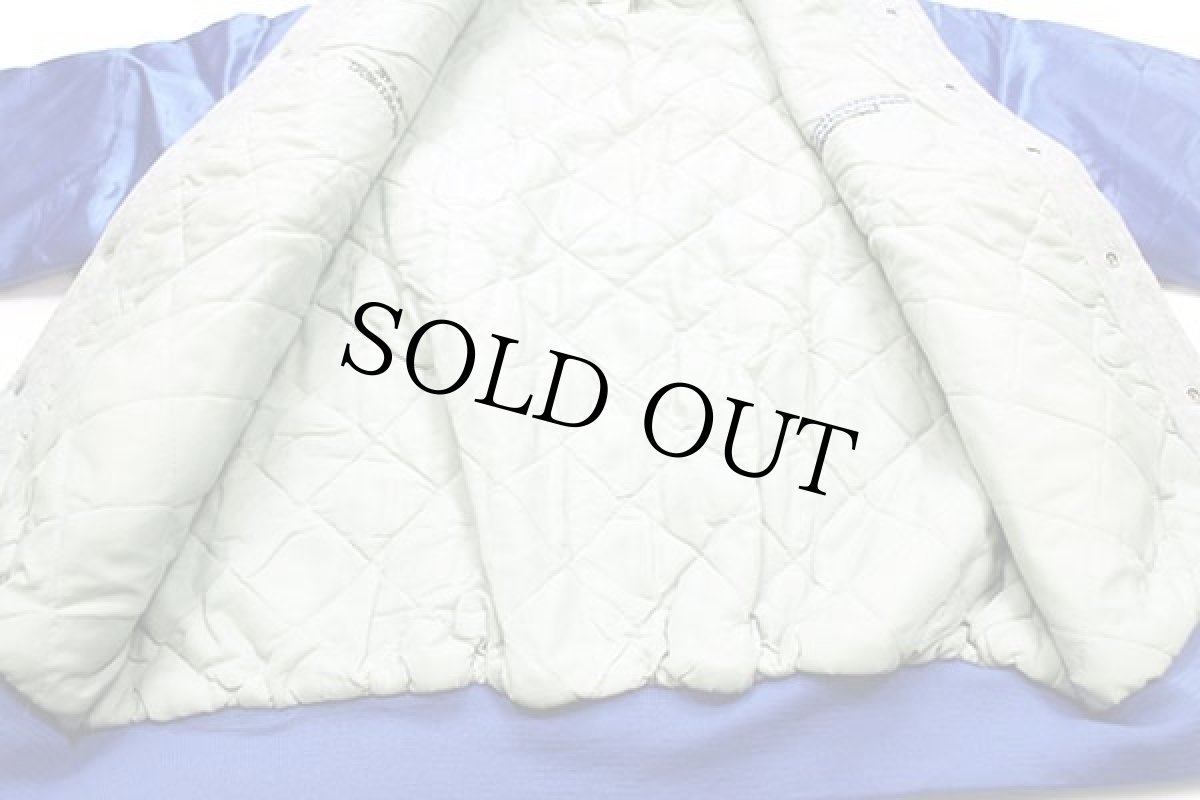 画像5: 90s USA製 RAVENSWOOD 刺繍 ツートン キルティングライナー フリース×ナイロンスタジャン 杢ライトグレー×青 L (5)