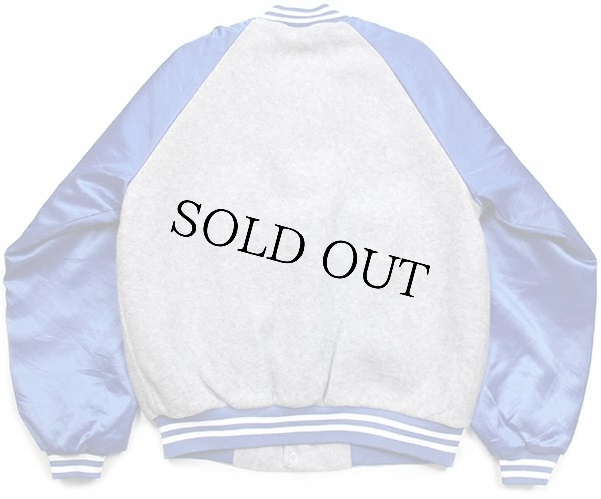 画像2: 90s USA製 RAVENSWOOD 刺繍 ツートン キルティングライナー フリース×ナイロンスタジャン 杢ライトグレー×青 L (2)