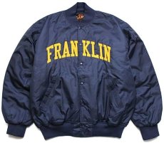 画像1: 90s FRANKLIN パッチ キルティングライナー ナイロンスタジャン 紺 XL (1)