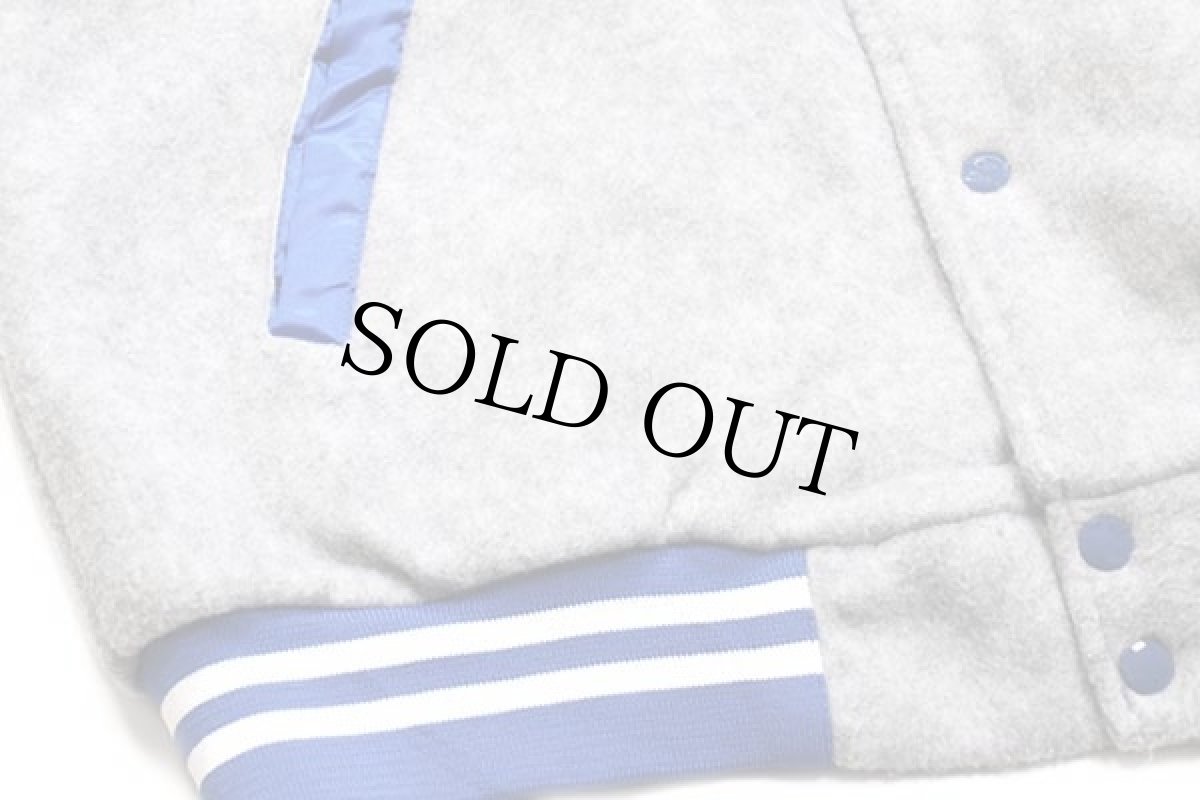 画像6: 90s USA製 RAVENSWOOD 刺繍 ツートン キルティングライナー フリース×ナイロンスタジャン 杢ライトグレー×青 L (6)