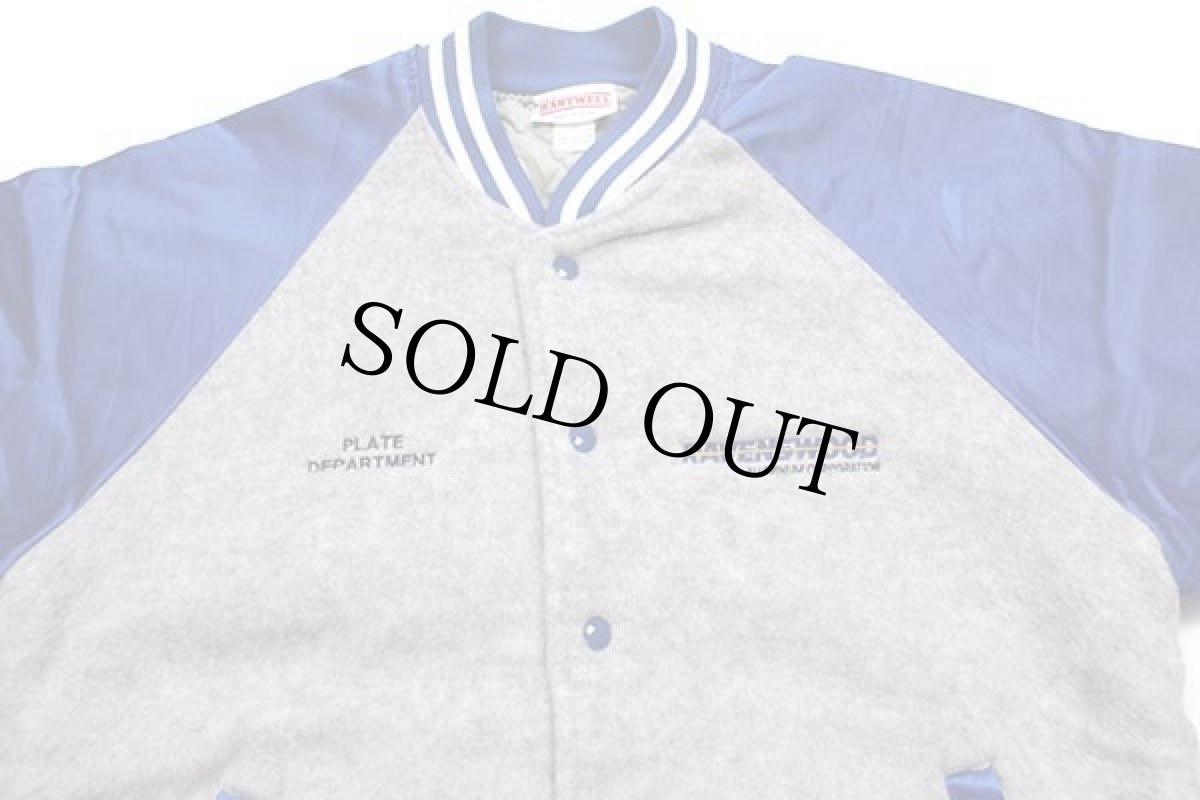 画像3: 90s USA製 RAVENSWOOD 刺繍 ツートン キルティングライナー フリース×ナイロンスタジャン 杢ライトグレー×青 L (3)