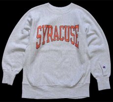 画像1: 90s メキシコ製 Championチャンピオン SYRACUSE ひび割れプリント リバースウィーブ スウェット 杢グレー M (1)