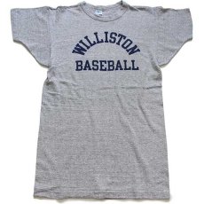 画像2: 70s USA製 Championチャンピオン WILLISTON BASEBALL 染み込みプリント 88/12 Tシャツ 杢グレー L (2)