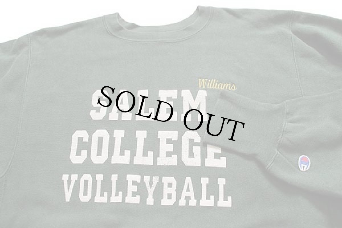 画像3: 90s USA製 Championチャンピオン SALEM COLLEGE VOLLEYBALL ひび割れプリント リバースウィーブ スウェット 緑 XL (3)