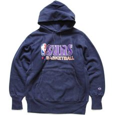 画像1: 90s メキシコ製 Championチャンピオン NBA suns BASKETBALL リバースウィーブ スウェットパーカー 紺 M (1)