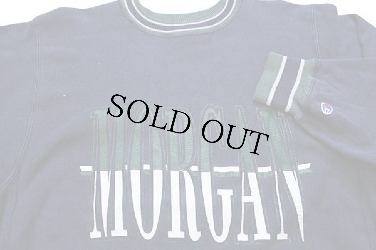 画像3: 90s USA製 Championチャンピオン MORGAN ひび割れプリント リブライン リバースウィーブ スウェット 紺×緑 L (3)