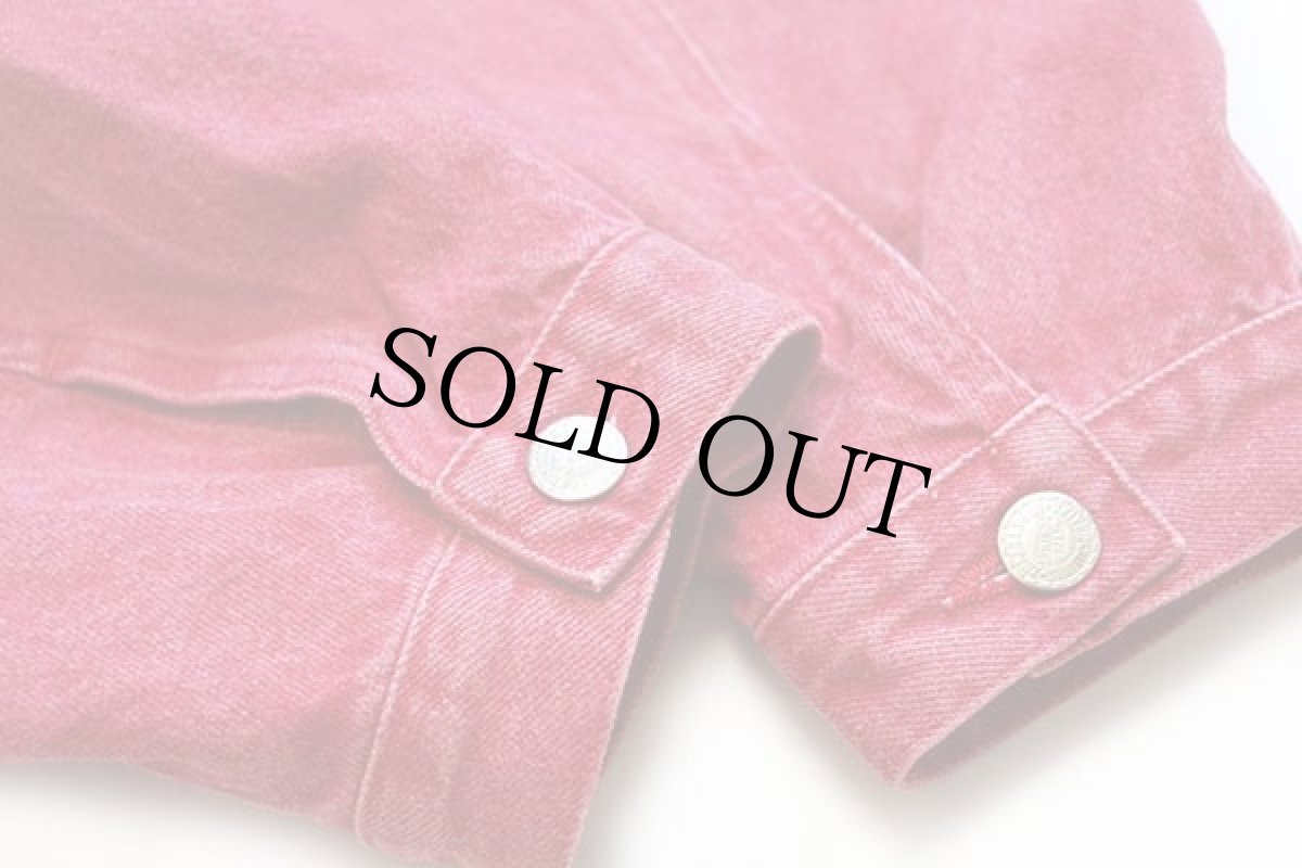 画像5: 90s イタリア製 BENETTONベネトン 先染め カラーデニムジャケット 4ポケット 薄赤 54 (5)