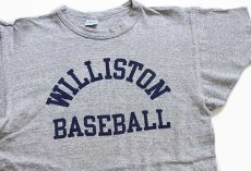 画像1: 70s USA製 Championチャンピオン WILLISTON BASEBALL 染み込みプリント 88/12 Tシャツ 杢グレー L (1)