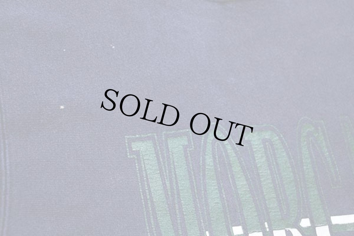 画像5: 90s USA製 Championチャンピオン MORGAN ひび割れプリント リブライン リバースウィーブ スウェット 紺×緑 L (5)