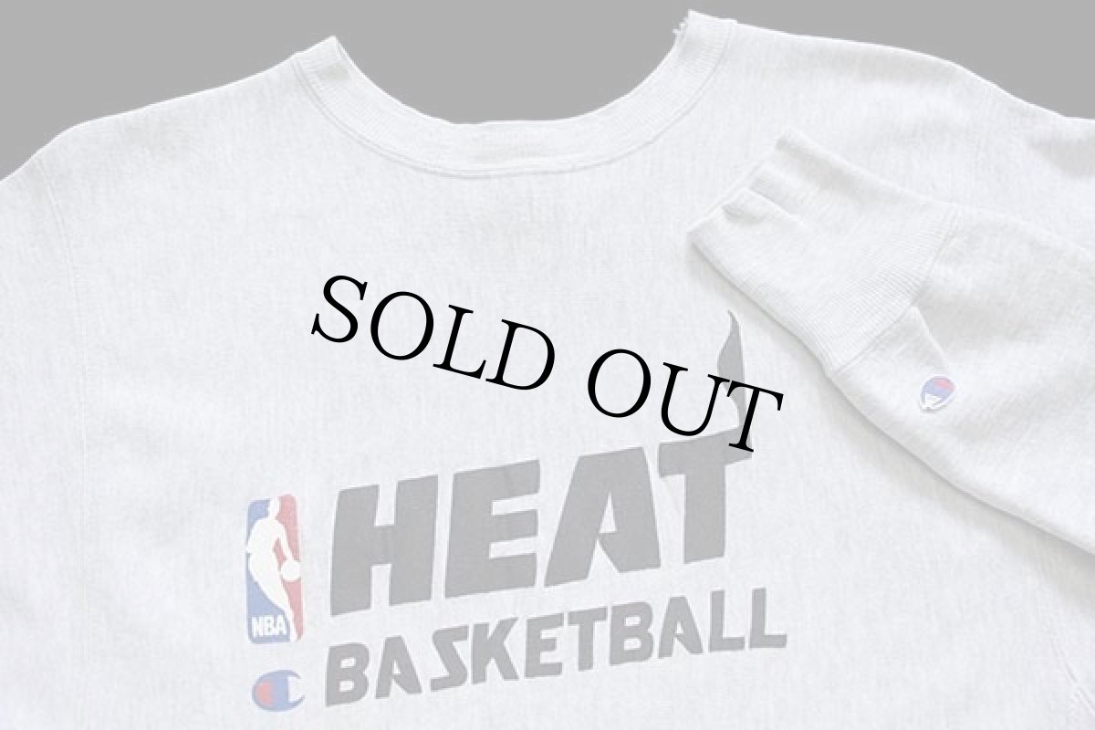 画像3: 90s USA製 Championチャンピオン NBA HEAT BASKETBALL リバースウィーブ スウェット 杢グレー XL (3)