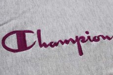 画像5: 90s USA製 Championチャンピオン スクリプト ビッグロゴ刺繍 リブライン リバースウィーブ スウェットパーカー 杢グレー×紫 M★142 (5)