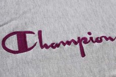 画像5: 90s USA製 Championチャンピオン スクリプト ビッグロゴ刺繍 リブライン リバースウィーブ スウェットパーカー 杢グレー×紫 M★142 フーディー (5)