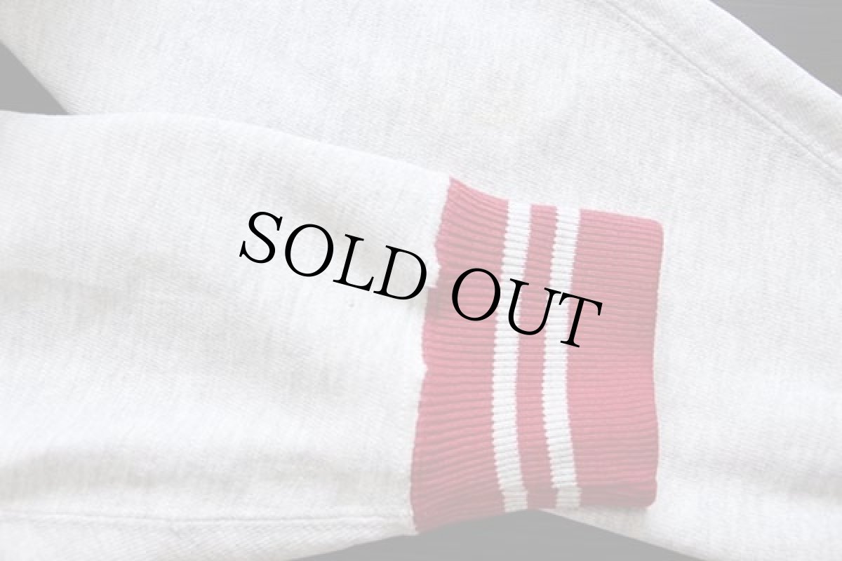 画像6: 90s USA製 Championチャンピオン スクリプト ビッグロゴ刺繍 リブライン リバースウィーブ スウェットパーカー 杢グレー×ピンク L★フーディー (6)