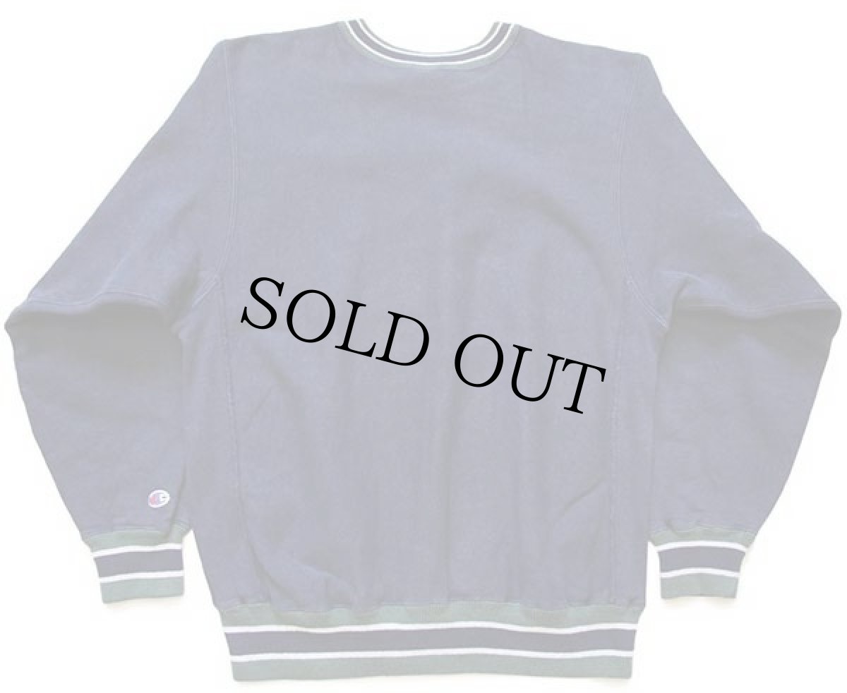 画像2: 90s USA製 Championチャンピオン MORGAN ひび割れプリント リブライン リバースウィーブ スウェット 紺×緑 L (2)