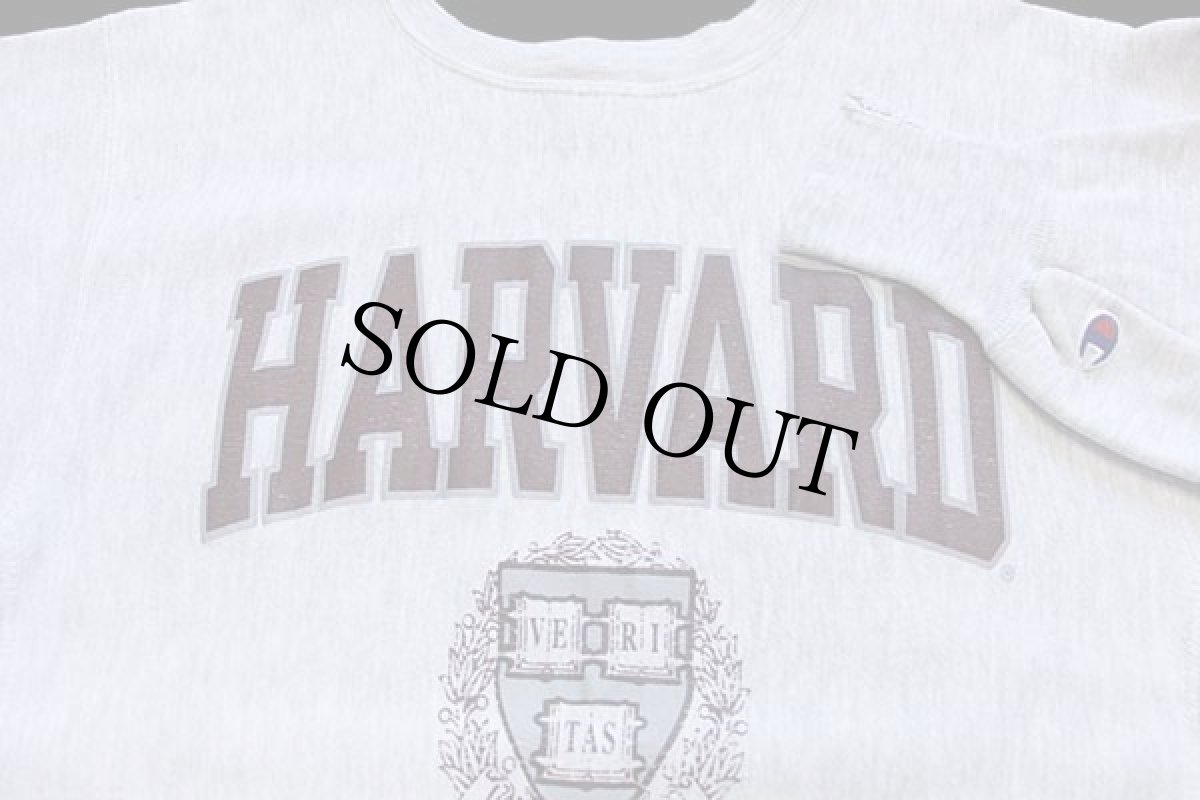 画像3: 90s USA製 Championチャンピオン HARVARD ビッグロゴ ひび割れプリント リバースウィーブ スウェット 杢グレー L (3)