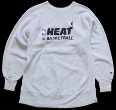 画像1: 90s USA製 Championチャンピオン NBA HEAT BASKETBALL リバースウィーブ スウェット 杢グレー XL (1)