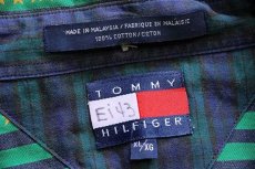 画像4: 90s TOMMY HILFIGERトミーヒルフィガー スター&ストライプ 三点留め ボタンダウン コットンシャツ 緑×紺×濃黄 XL (4)