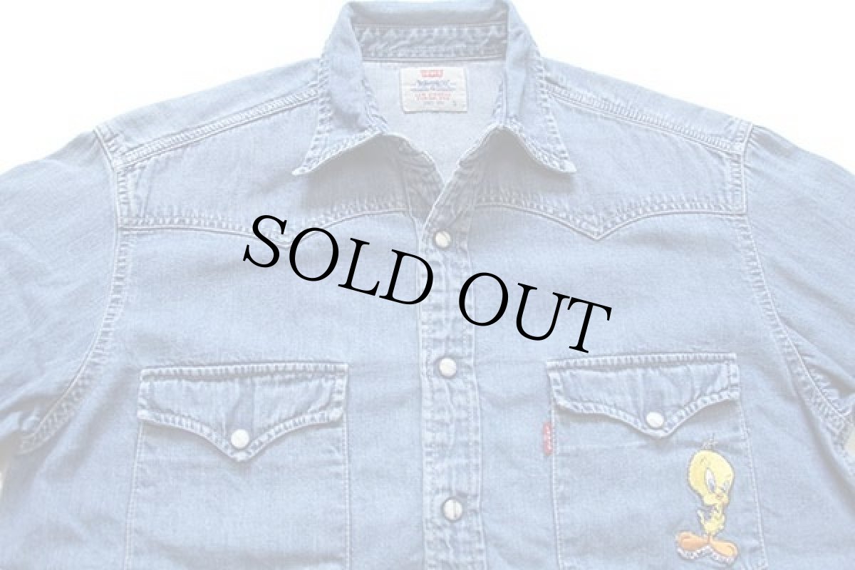 画像3: 90s ポルトガル製 Levi'sリーバイス トゥイーティー パッチ付き デニム ウエスタンシャツ S★ユーロ (3)