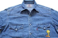 画像3: 90s ポルトガル製 Levi'sリーバイス トゥイーティー パッチ付き デニム ウエスタンシャツ S★ユーロ (3)