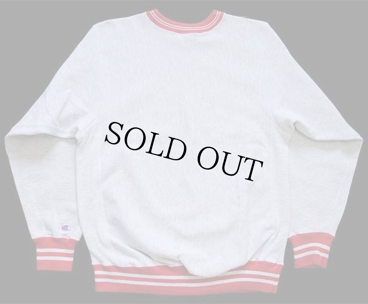 画像2: 90s USA製 Championチャンピオン 無地 目無し リブライン リバースウィーブ スウェット 杢グレー×赤 L (2)