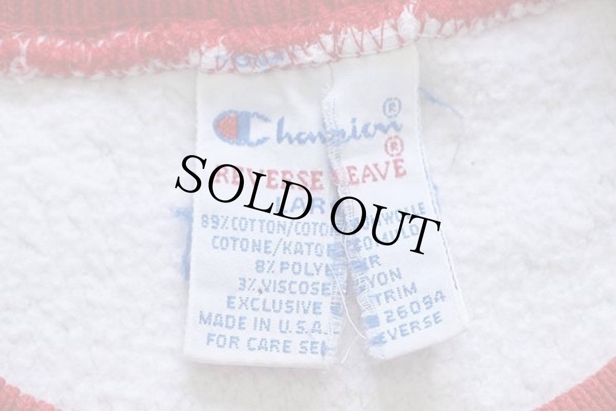 画像4: 90s USA製 Championチャンピオン 無地 目無し リブライン リバースウィーブ スウェット 杢グレー×赤 L (4)