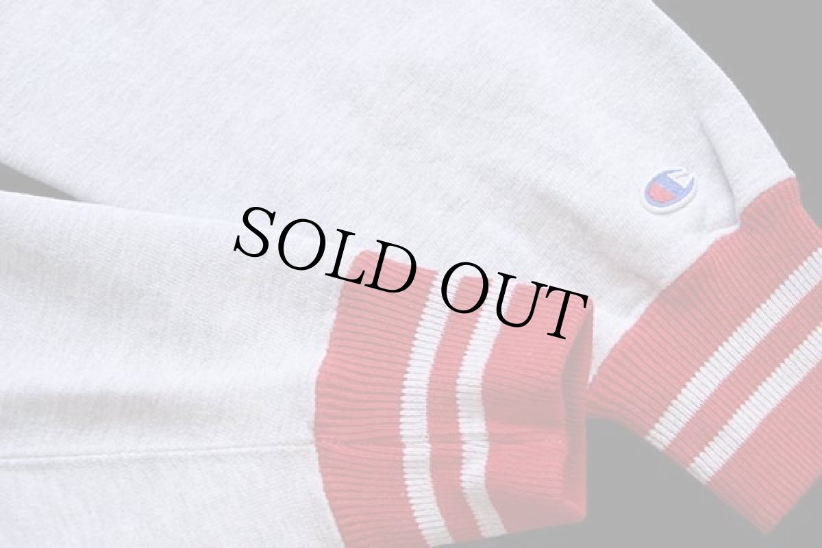 画像7: 90s USA製 Championチャンピオン 無地 目無し リブライン リバースウィーブ スウェット 杢グレー×赤 L (7)