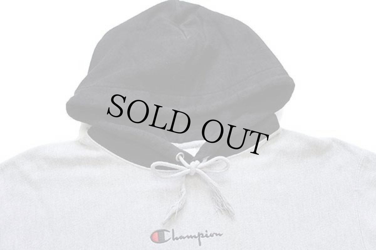 画像3: Championチャンピオン ワンポイント スクリプト ロゴ刺繍 ツートン リバースウィーブ スウェットパーカー 杢グレー×黒 L (3)