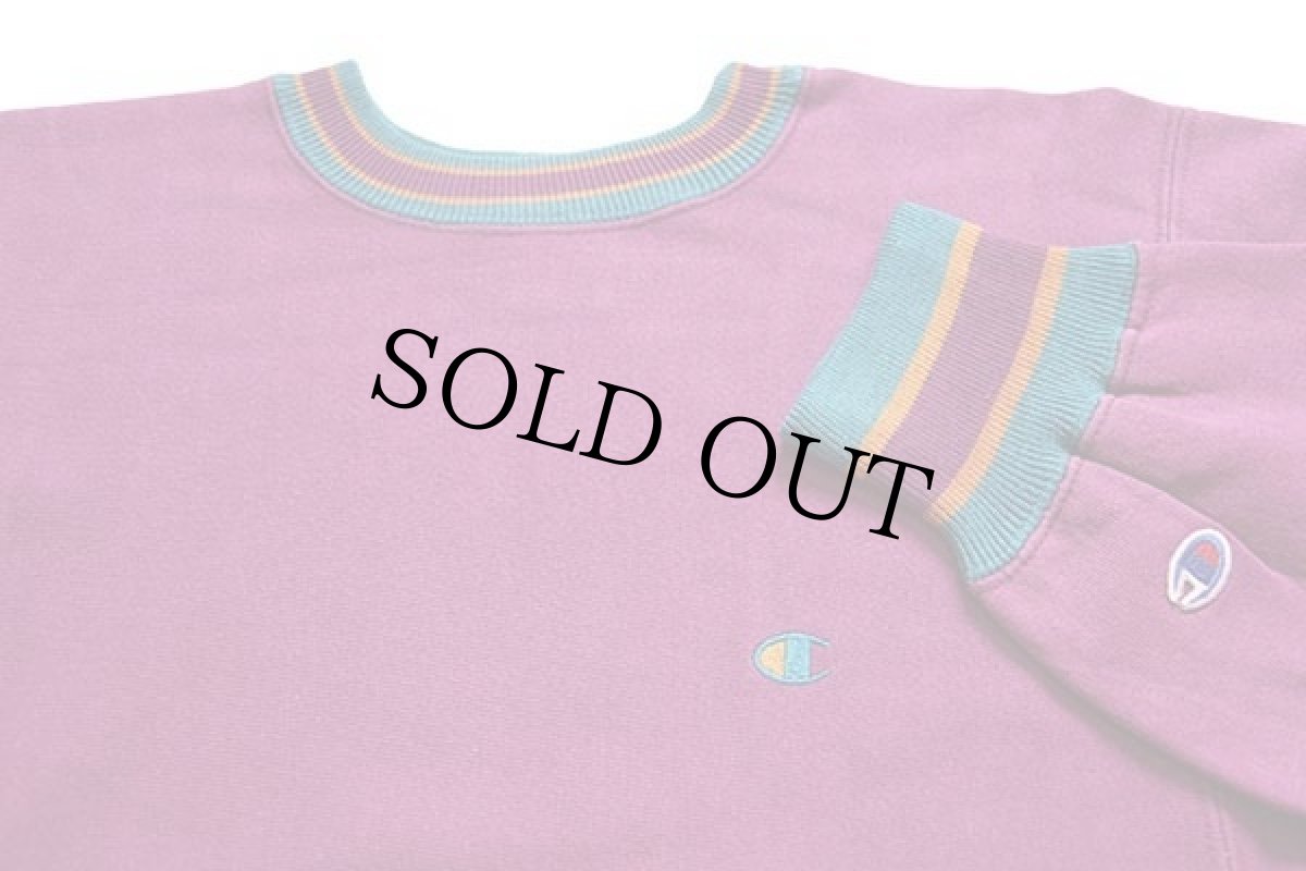 画像3: 90s USA製 Championチャンピオン ワンポイント リブライン リバースウィーブ スウェット 紫 M (3)