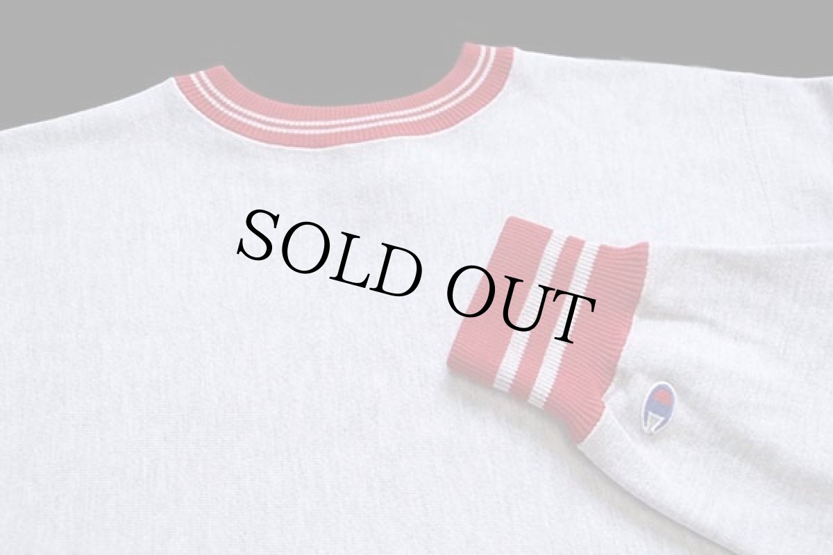 画像3: 90s USA製 Championチャンピオン 無地 目無し リブライン リバースウィーブ スウェット 杢グレー×赤 L (3)