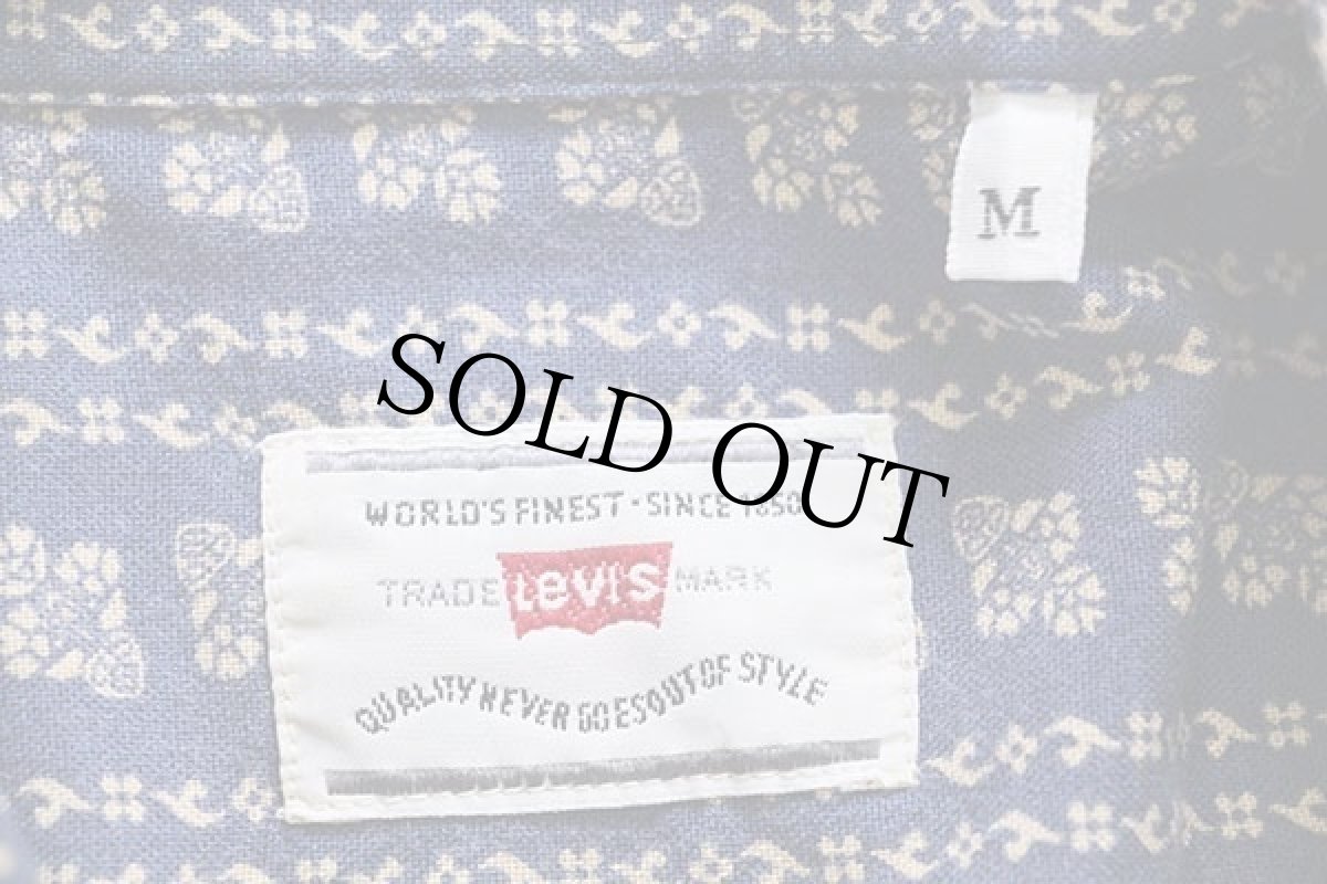 画像4: 90s Levi'sリーバイス 総柄 ボタンダウン レーヨンシャツ 薄紺×ベージュ M★ユーロ (4)