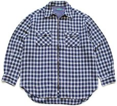画像1: 90s BENETTONベネトン チェック フルジップ ウール混 シャツ L (1)