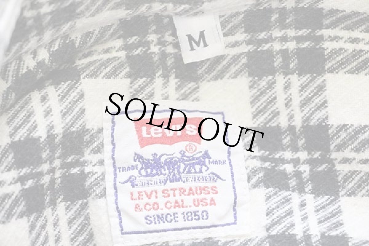 画像4: 90s Levi'sリーバイス チェック コットン フランネルシャツ オフホワイト×黒 M★ユーロ (4)