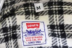 画像4: 90s Levi'sリーバイス チェック コットン フランネルシャツ オフホワイト×黒 M★ユーロ (4)