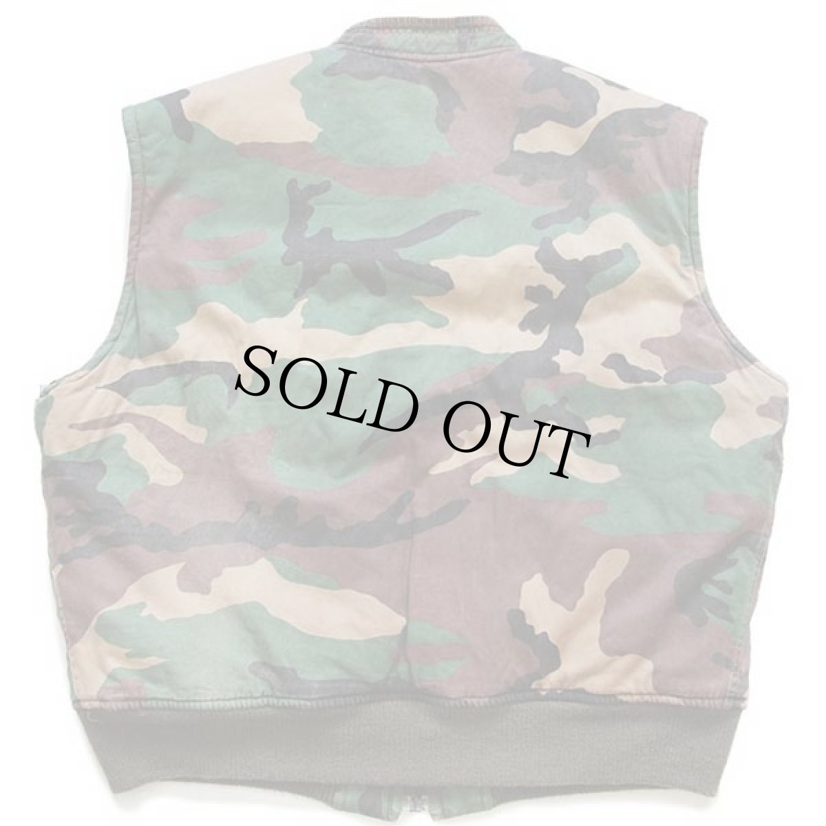 画像2: 80s USA製 ALPHAアルファ ウッドランドカモ スタンドカラー パッチ付き 中綿入り コットン フライトベスト XL (2)