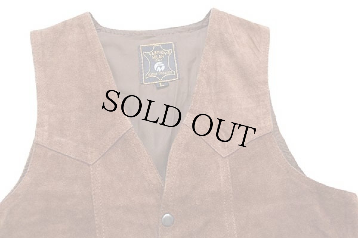 画像3: FASHION MILAN スエード レザーベスト 茶 L (3)