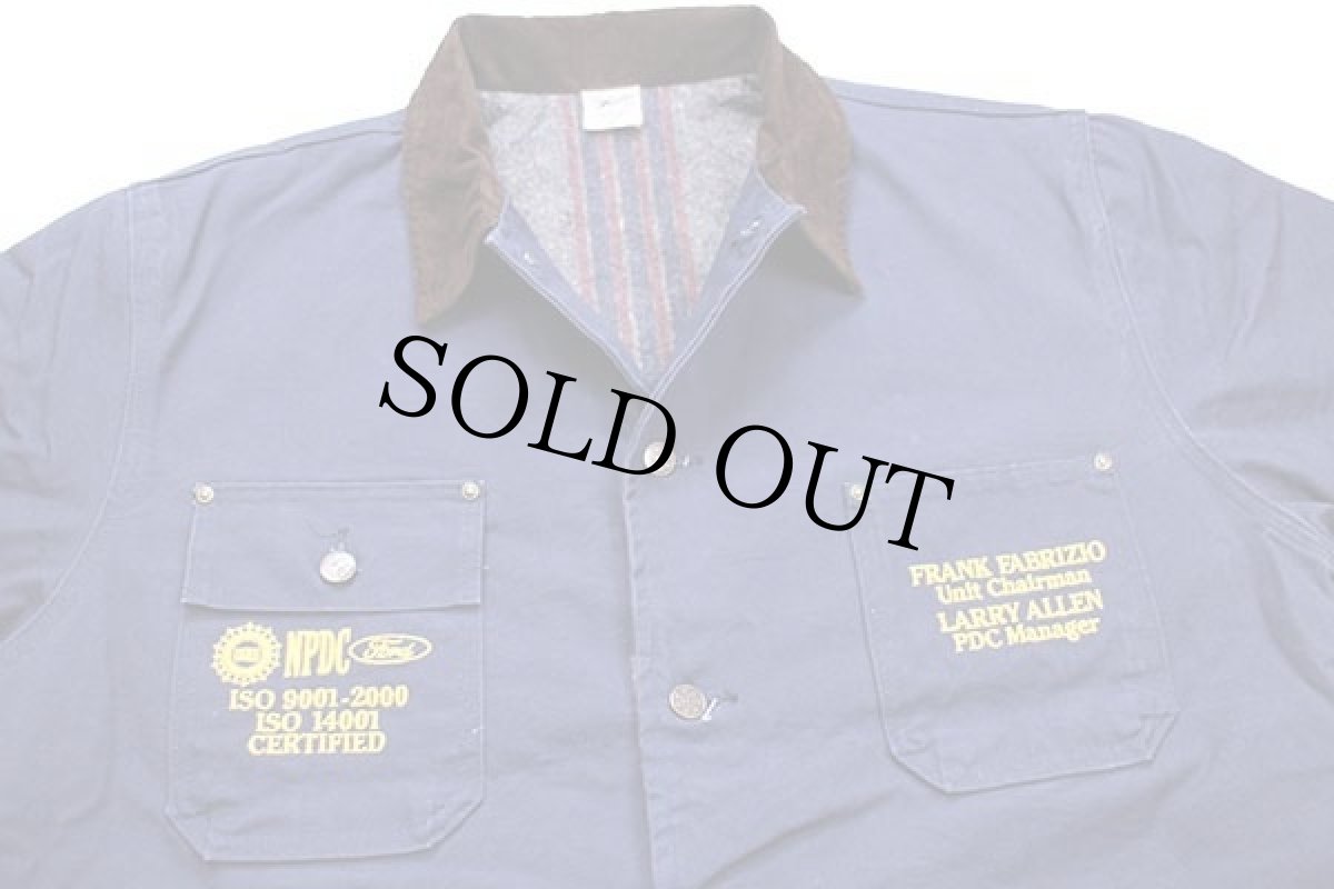 画像3: 90s USA製 Union Line Ford 刺繍入り ブランケットライナー ダック地 カバーオール 紺 XL (3)
