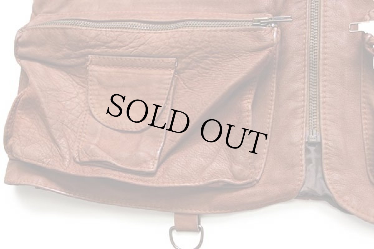 画像6: 90s イタリア製 OverPell ワーク ヌバックレザーベスト 茶 XL (6)