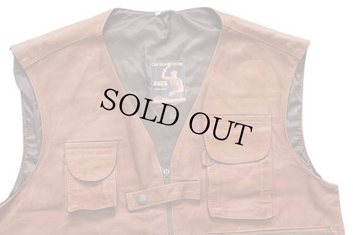 画像3: 90s イタリア製 OverPell ワーク ヌバックレザーベスト 茶 XL (3)