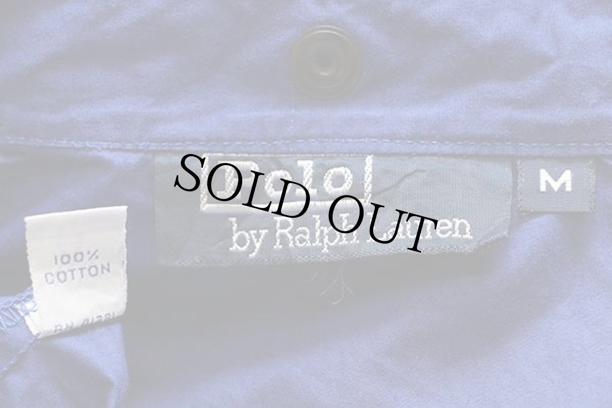 画像5: 90s ポロ ラルフローレン チンスト&フード付き 無地 コットンポプリン ジャケット 濃青 M (5)