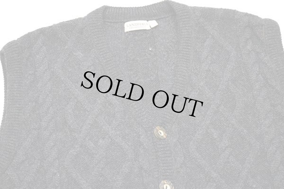 画像3: LANDHAUS ケーブル編み チロリアン ウール×アクリルニット ベスト カーディガン チャコールグレー XL (3)